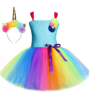 Rainbow Unicorn Princess Dresses for Girls Birthday Tutu Costume