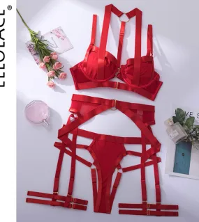 Ellolace Lingerie Fancy Underwear Set Reggiseno Halter con Fiocco Slip Esotici