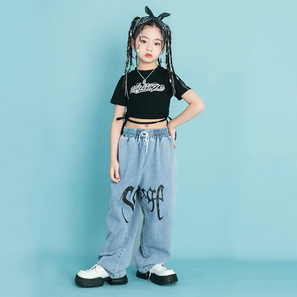 Abbigliamento hip-hop per bambini Vestito hip-hop per ragazze Cinghie jazz Danza jazz per bambini Passerella Abiti da ballo Tend