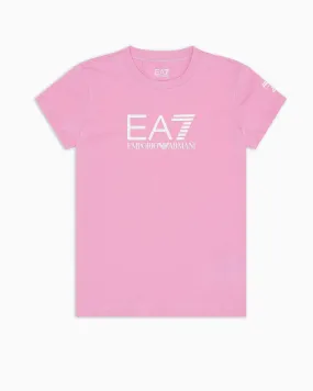 Pink Short Sleeve Cotton Stretch T-shirt with White Logo Print 10-14 Years